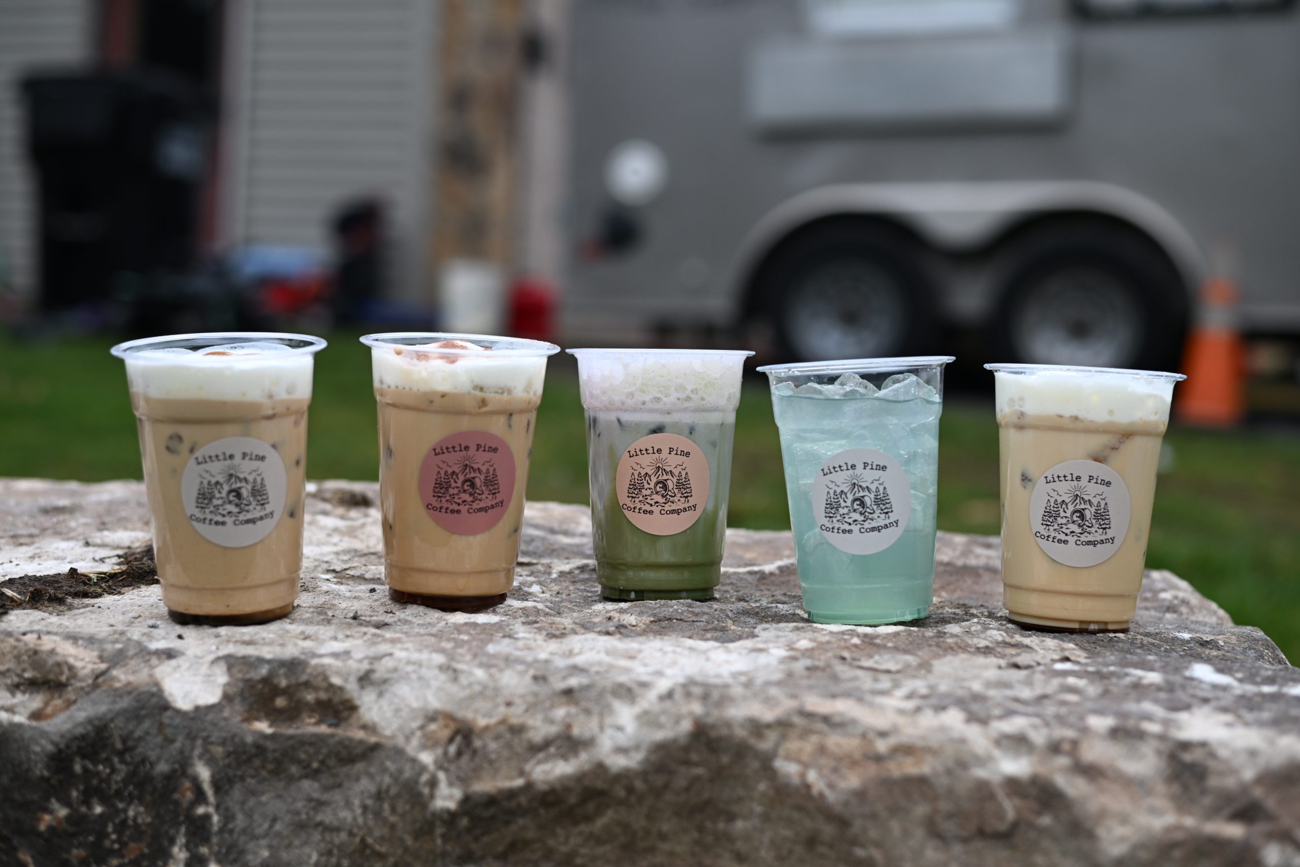 Assorted iced coffee and specialty drinks from Little Pine Coffee Company